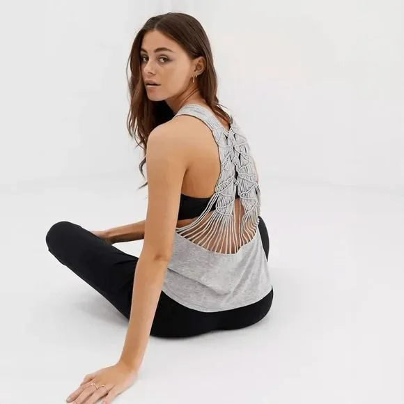 NWOT Free People Strappy Back Gray Woven Tank Top - Picture 9 of 15